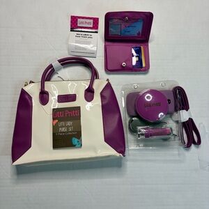 Litti Pritti Mini Handbag & Accessory Set- White & Purple Patent Bag + Wallet